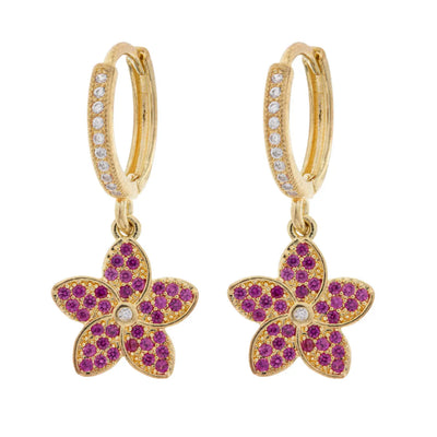 Jasmine - Pink Crystal Flower Hoop Earrings