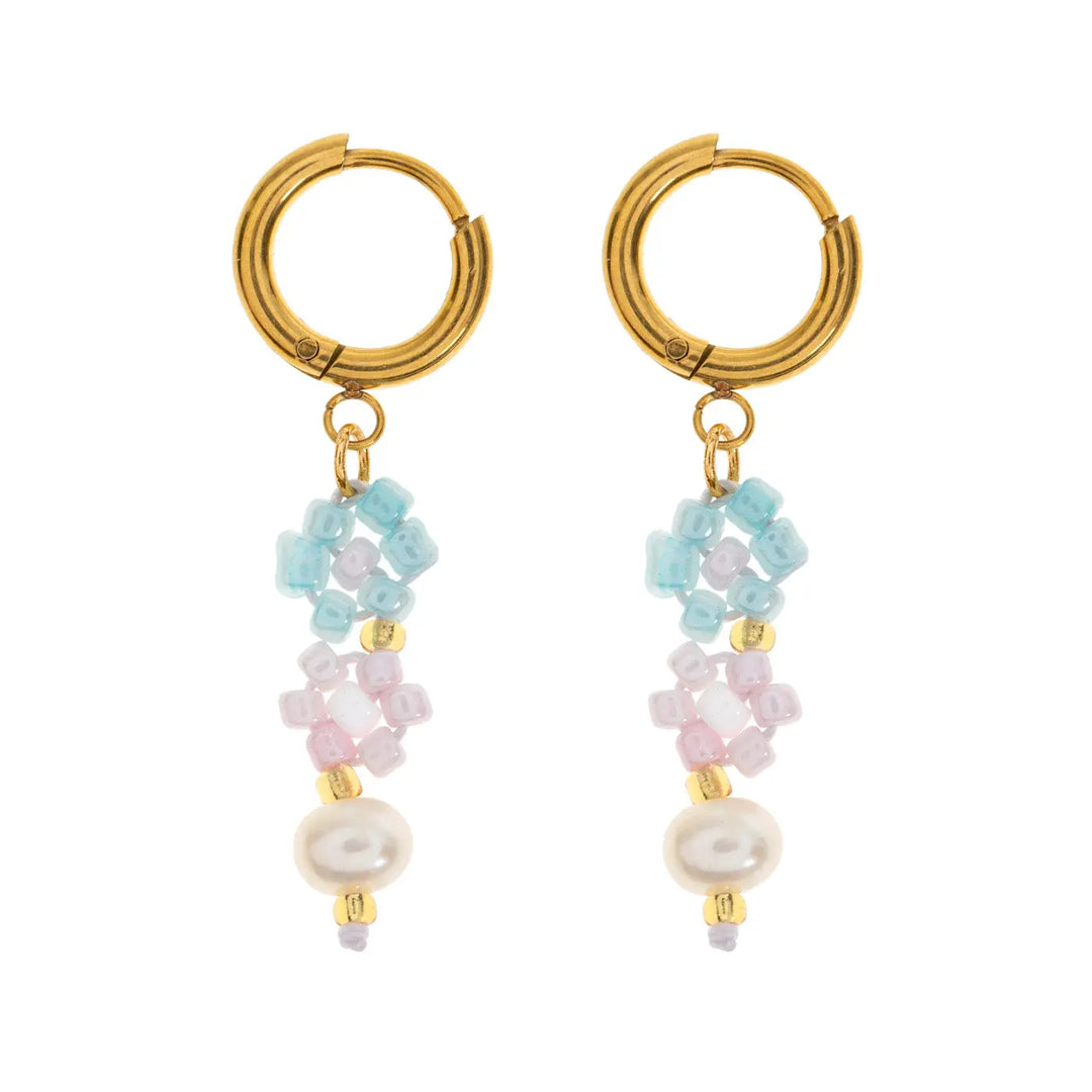 Fanny - Flower and Pearl Colorful Bead Summer Hoop Earrings  | Timi of Sweden