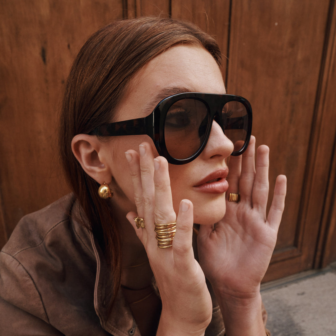 Selena - Orecchini a bottone Chunky in acciaio inossidabile