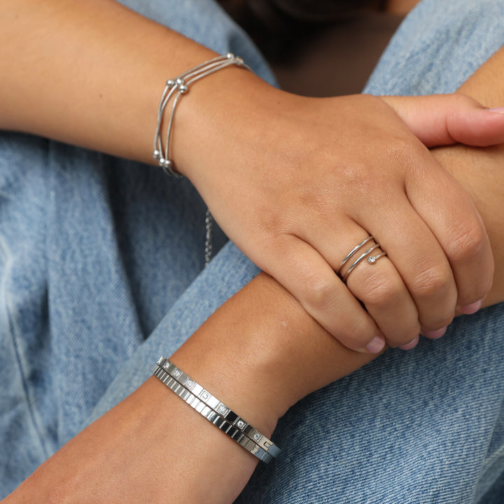 Meja - Bracciale rigido testurizzato in acciaio inossidabile