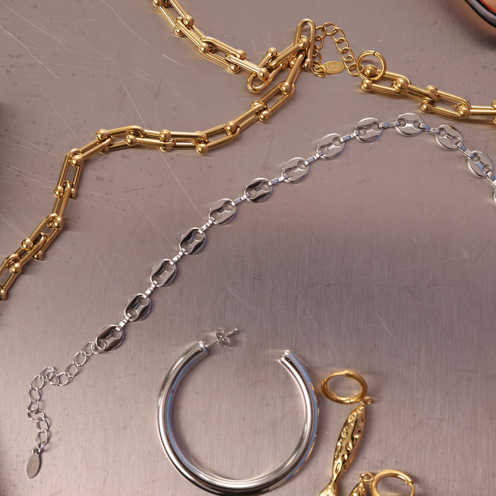 Betty - Collana con Anelli a Fermaglio in Acciaio Inossidabile