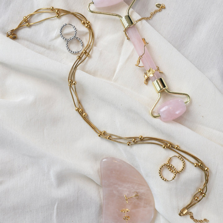 Oda - Braccialetto a più fili con perline in acciaio inox