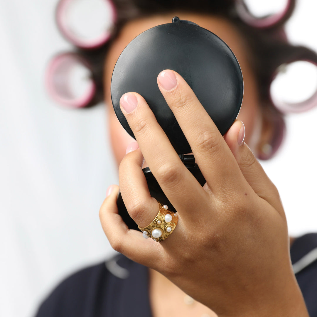 Kerstin - Hammerschlag-Perlenring Edelstahl