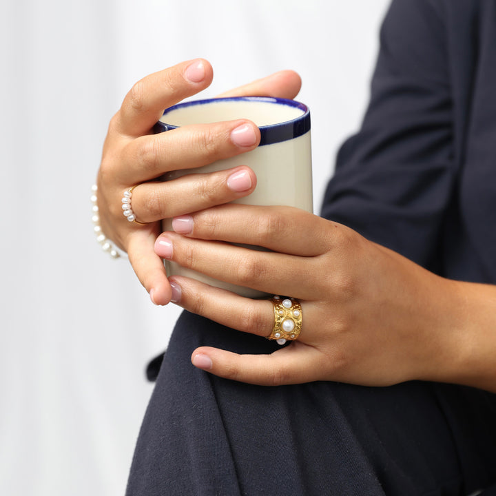 Kerstin - Hammerschlag-Perlenring Edelstahl