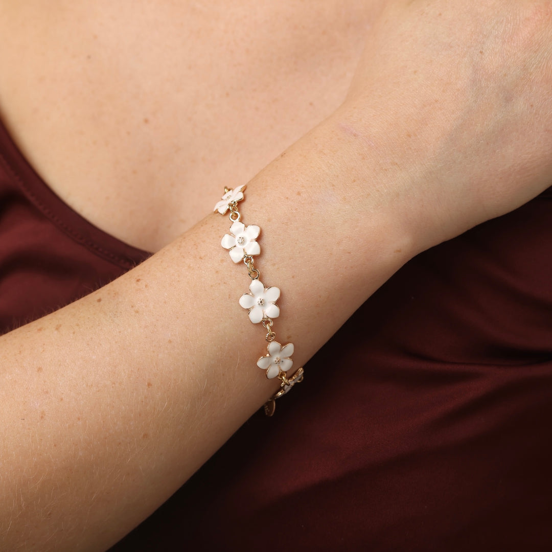 Adeline - Bracelet chaîne fleur émaillée blanc