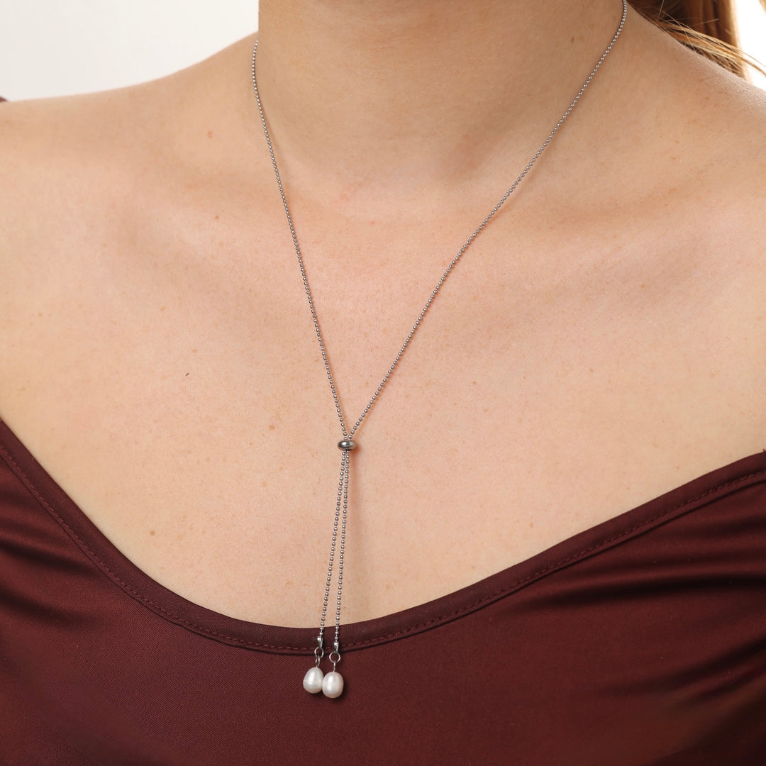 Barbro - Lariat-Perlenkette aus Edelstahl