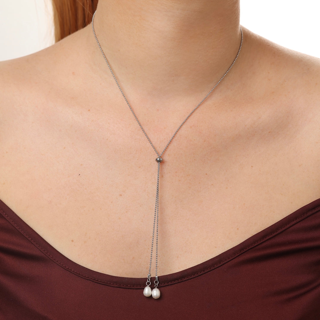 Barbro - Lariat-Perlenkette aus Edelstahl