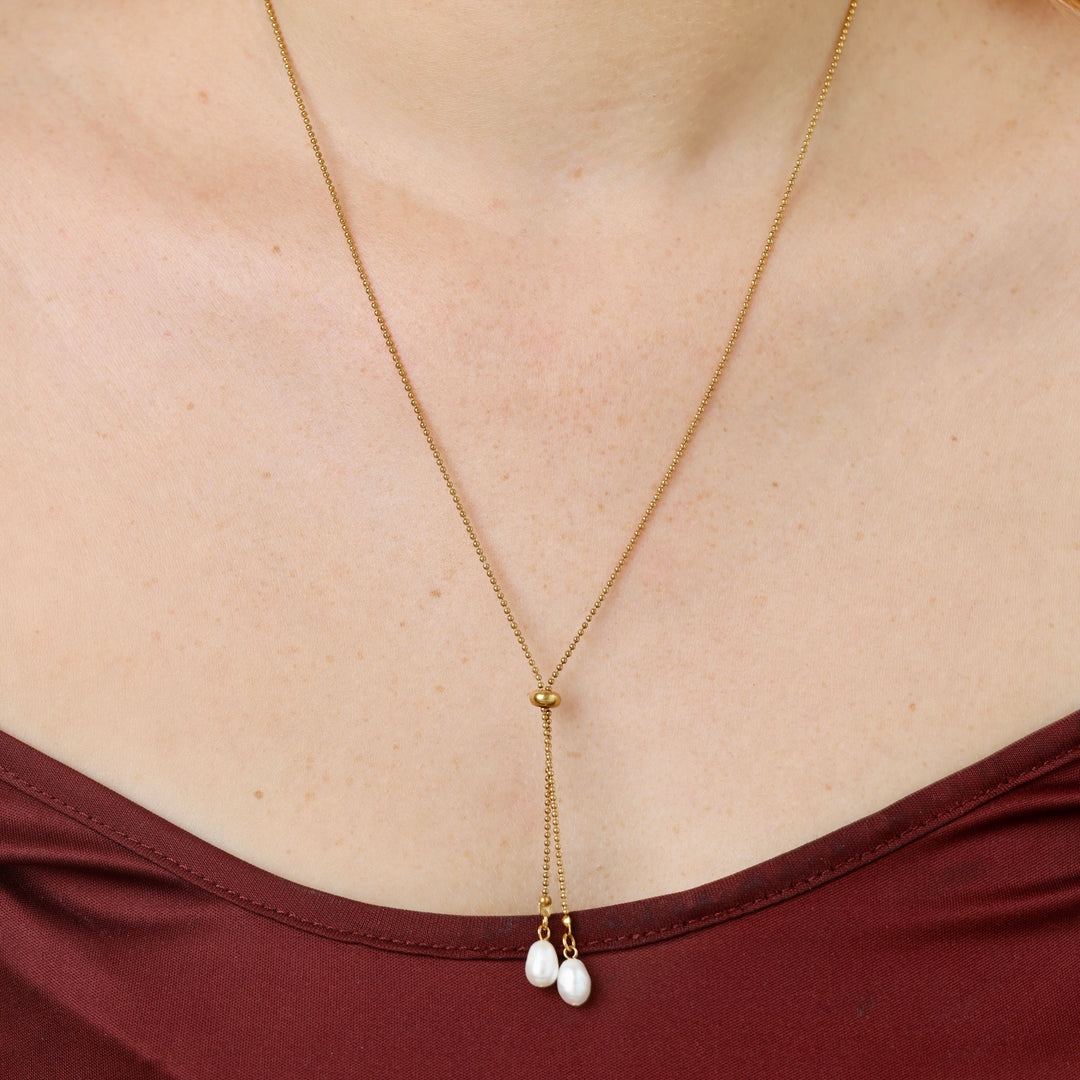 Barbro - Lariat-Perlenkette aus Edelstahl