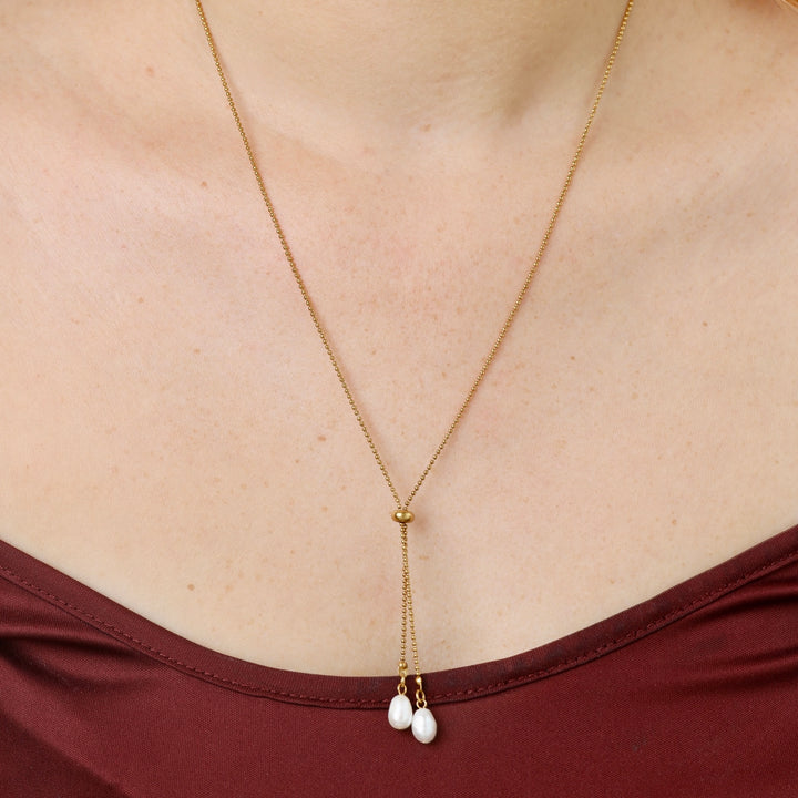 Barbro - Lariat-Perlenkette aus Edelstahl