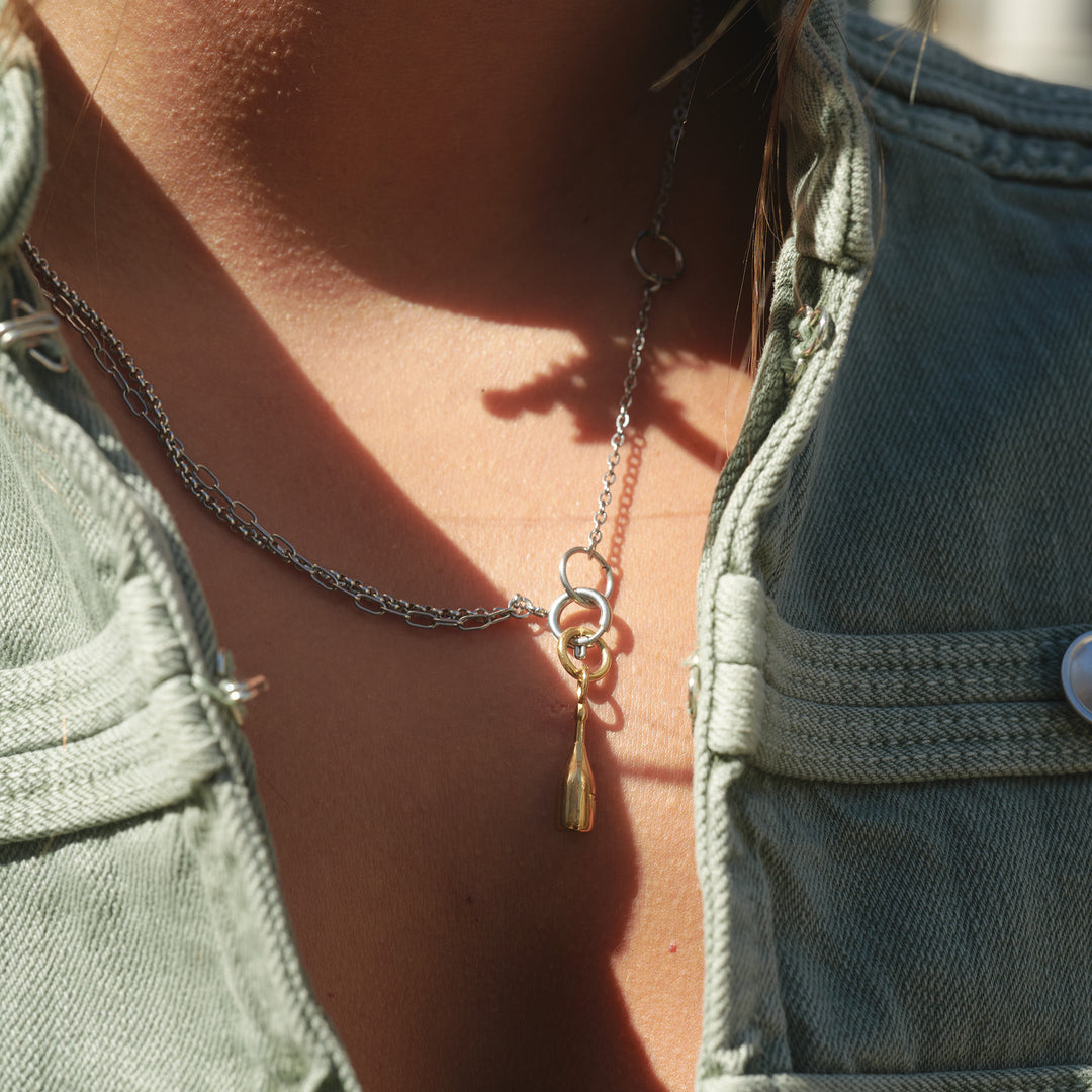 Onyx - Collier à chaînes superposées en acier inoxydable