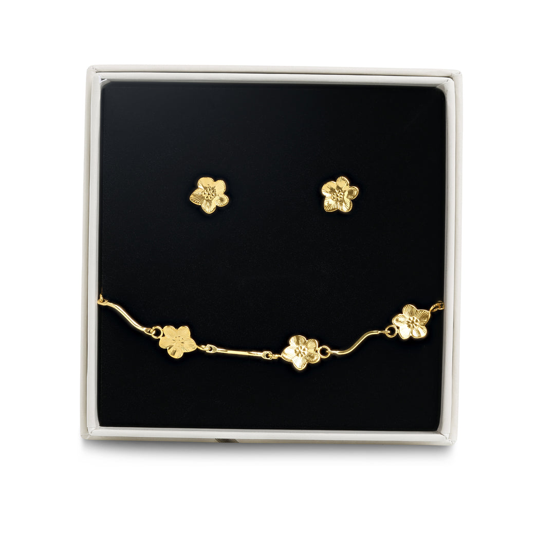 Ensemble de bijoux - Boucles d'oreilles fleur et bracelet en acier inoxydable