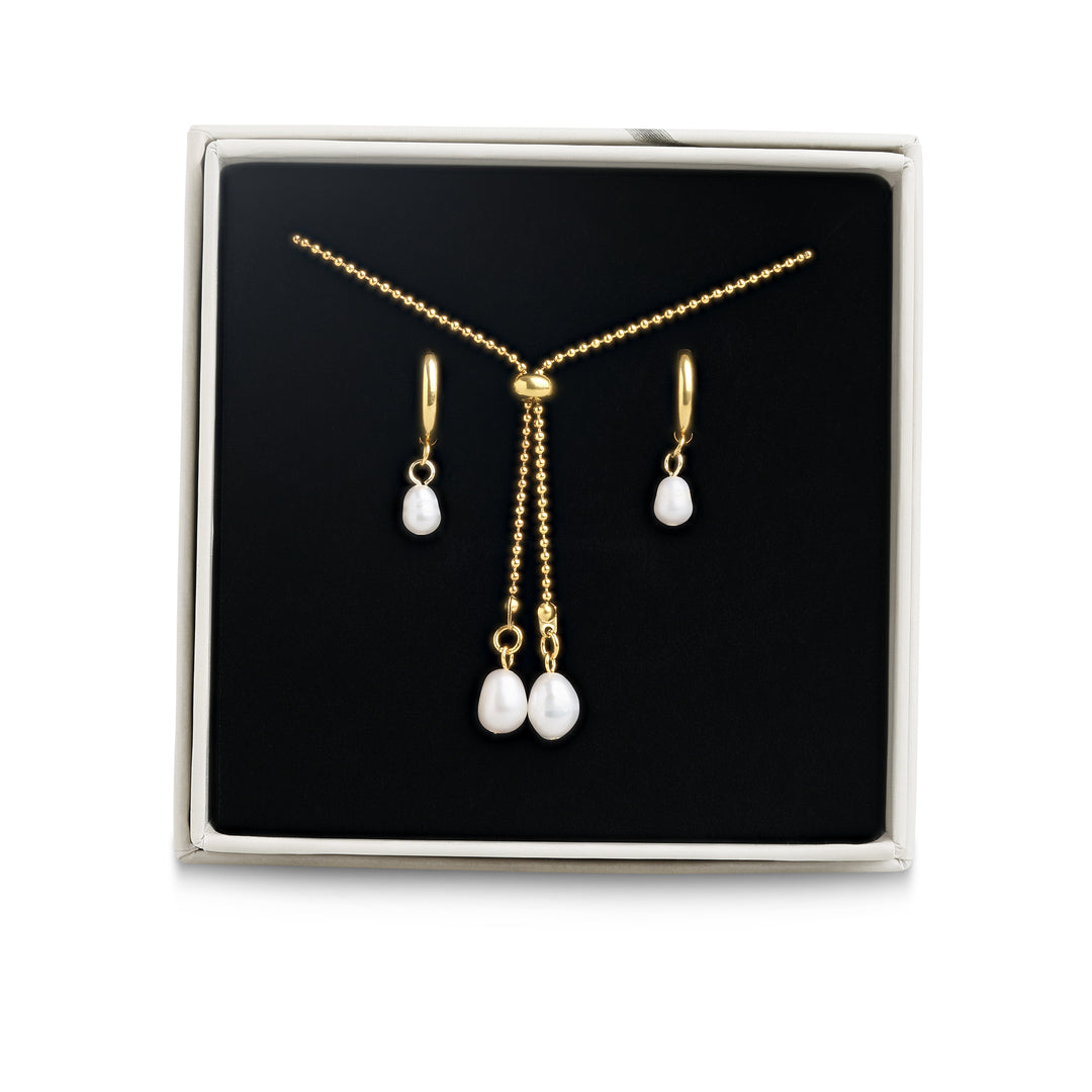 Ensemble de bijoux - Boucles d'oreilles et collier en perles en acier inoxydable