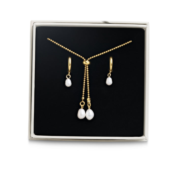 Ensemble de bijoux - Boucles d'oreilles et collier en perles en acier inoxydable