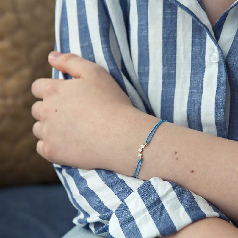 Stretch Bracelet with Silver Three Star in Blue
