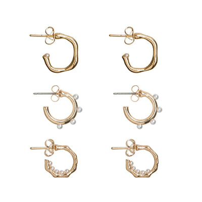 small earring pearl hoop 3-pack