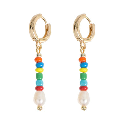 Colorful Beads with Pearl Hoop Earring