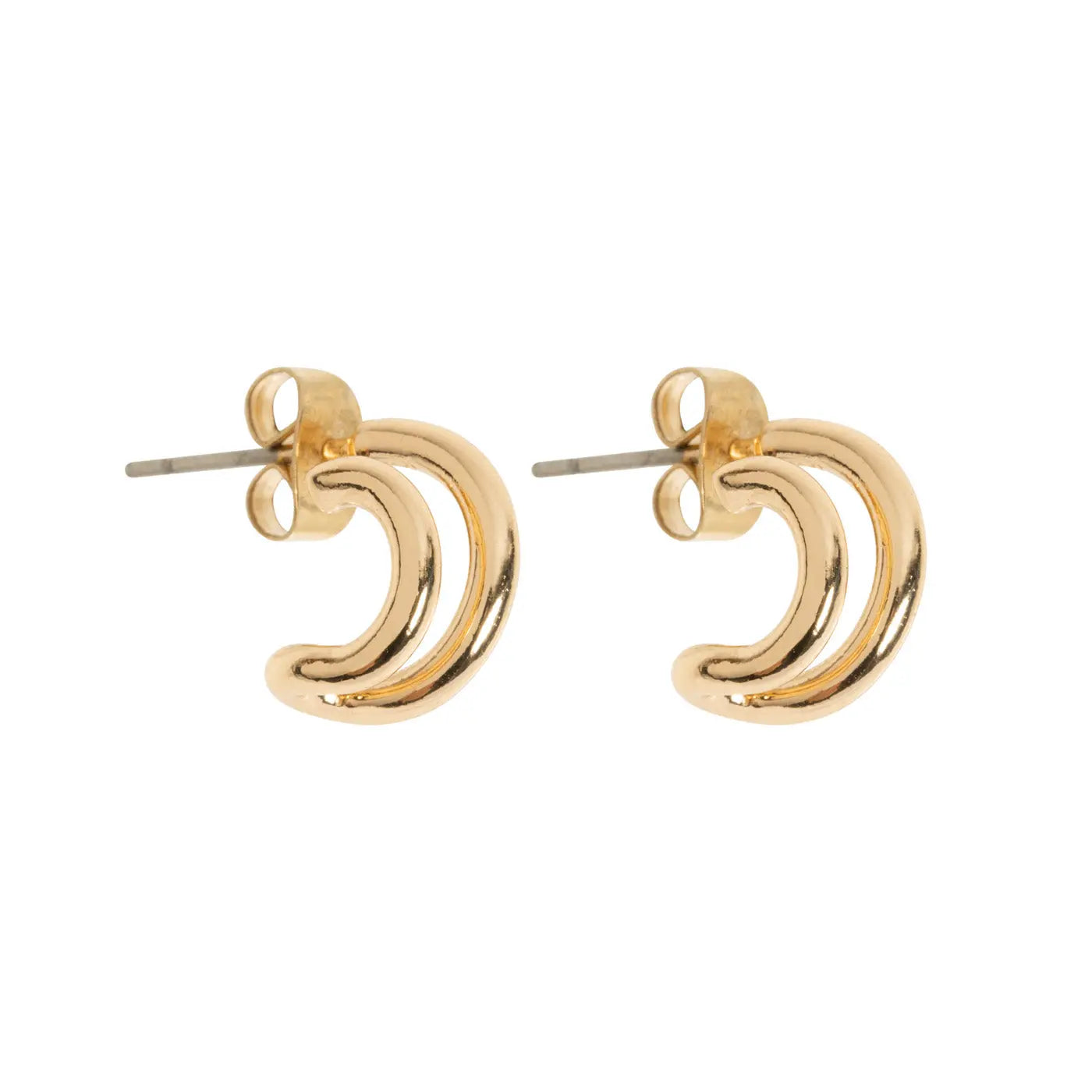Earrings Stud Two Rings - Gold