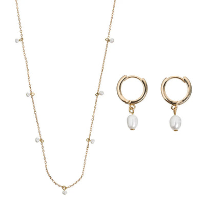 Pearl Set with Earring Hoops and Necklace